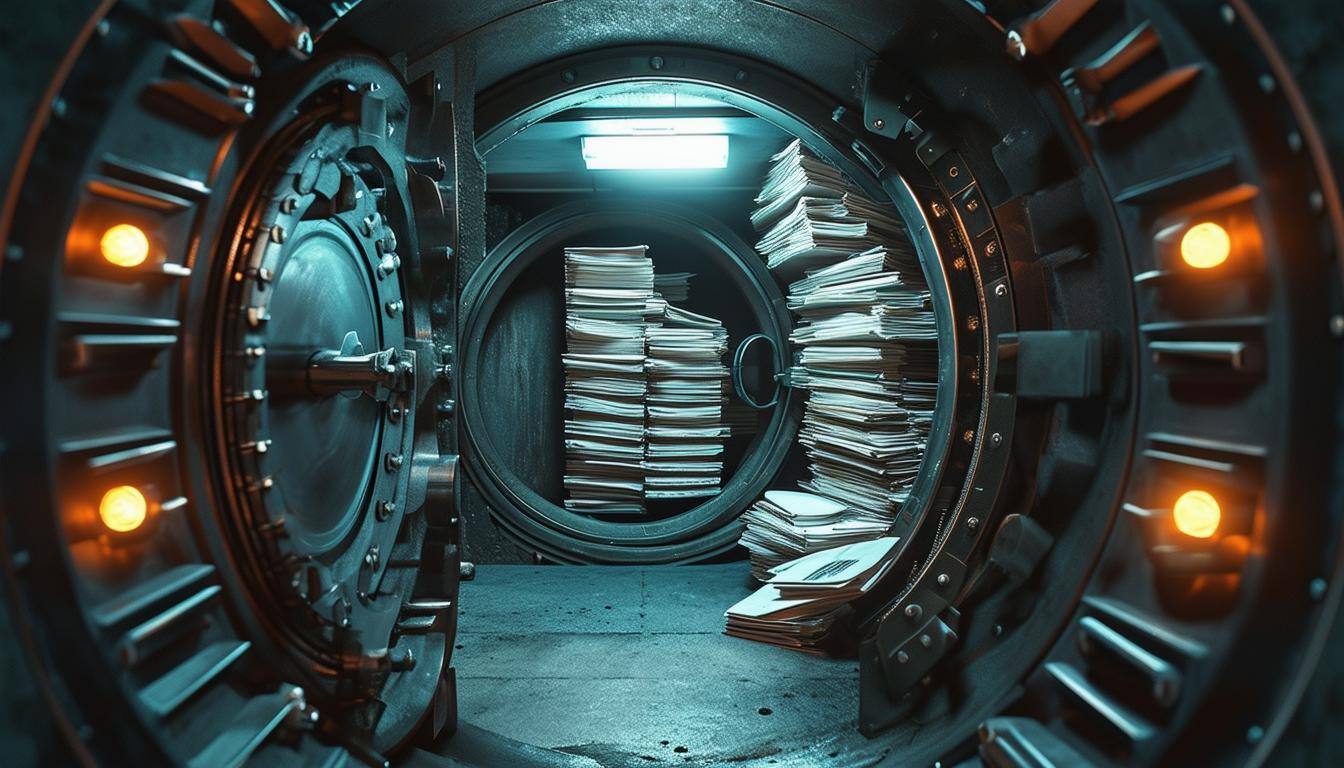 bank vault filled with documents